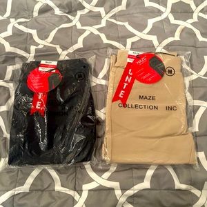 MAZE Collection Levanta Cola Ponte Pull On Trouser Pants Tregging Black & Tan